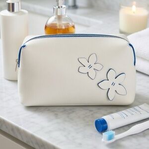 Estée Lauder Zip Up Make-up Bag Floral Accent Gold Toned Hardware Fully Lined